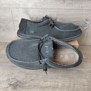 Hey Dude Shoes Mens 13 Wally Sox Micro Total Black Canvas Slip On Casual Loafers